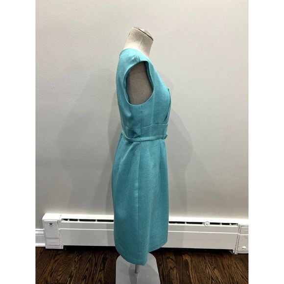 David Meister NEW Square Neck Belted Sheath Dress in Seafoam Sz 10 snug. Or 8 - Picture 3 of 5